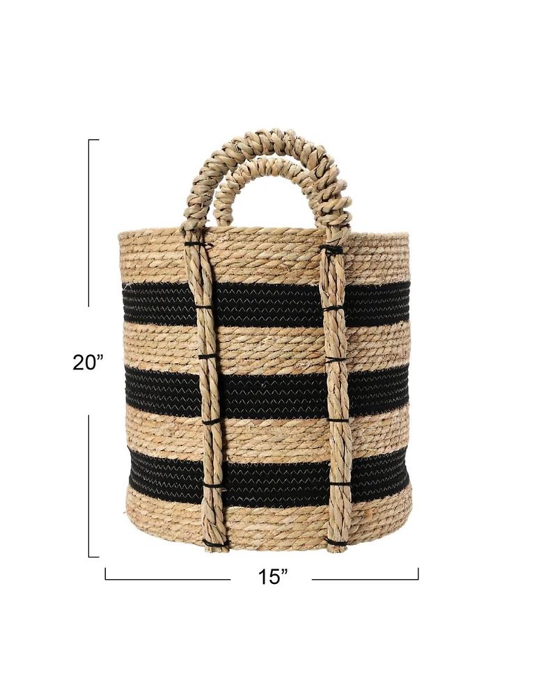 Household Essentials Braided Handle Basket, Black and Natural