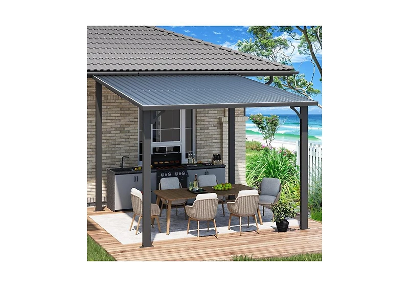 Aecojoy 10'X10' Hardtop Gazebo Outdoor Pergola Lean to Metal Pergolas