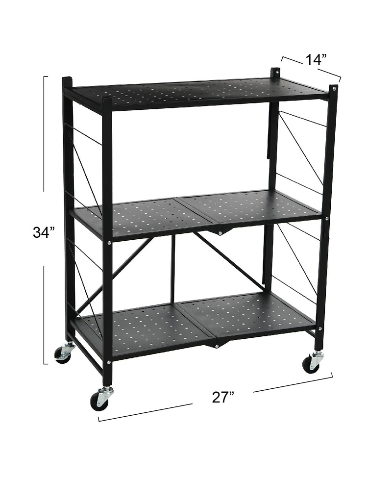 Household Essentials Metal 3-Tier Foldable Utility Rack, Black