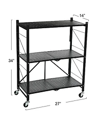 Household Essentials Metal 3-Tier Foldable Utility Rack, Black