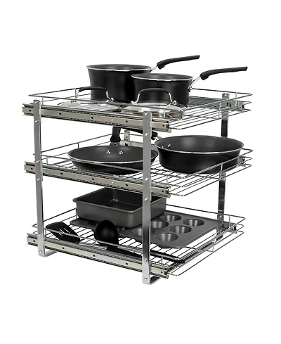Household Essentials Glidez Multipurpose Pull-Out Storage Organizer, 3-Tier Design, Chrome