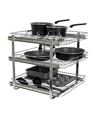 Household Essentials Glidez Multipurpose Pull-Out Storage Organizer, 3-Tier Design, Chrome