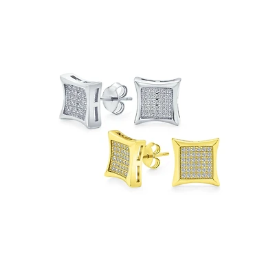 Bling Jewelry Square Cz Kite Shaped Stud Earrings Gold Plated Sterling Silver 2 Set 11MM