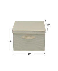 Household Essentials Square Storage Box With Lid, 15"x15"x10", Cream Linen ( 2 Set)