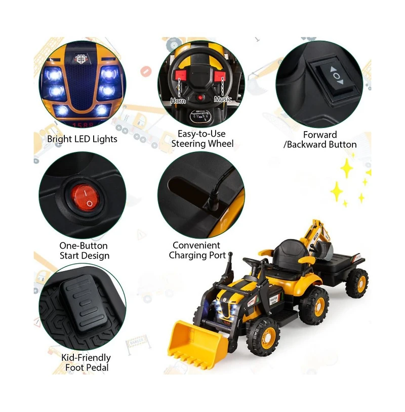 Hongge 4 in 1 Kids Ride On Tractor 12V with Remote