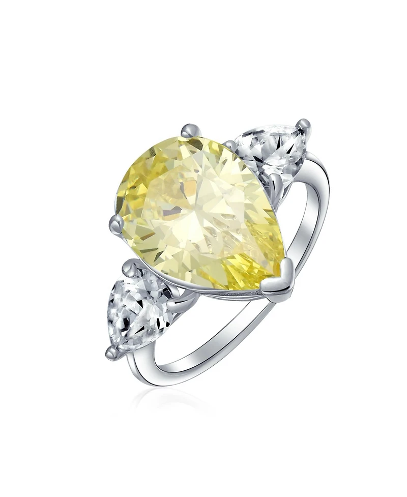 Bling Jewelry 7CT Yellow Cz Cubic Zirconia Pear Shaped Solitaire Statement Ring Trillion Side Stones Sterling Silver