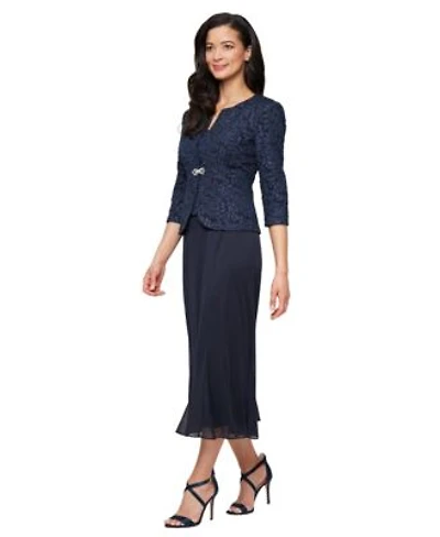 Alex Evenings Womens Textured Jacquard Tea Length Midi Jacket Dress