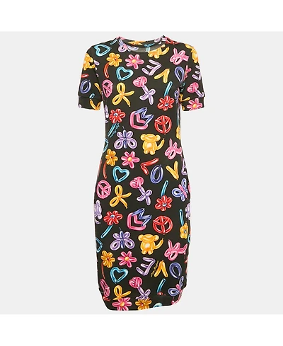 Pre-Owned Love Moschino Women's Black Printed Cotton Knit Short Dress
