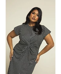 Fashion-szn Curve Women's Cinched Striped Print Midi Dress