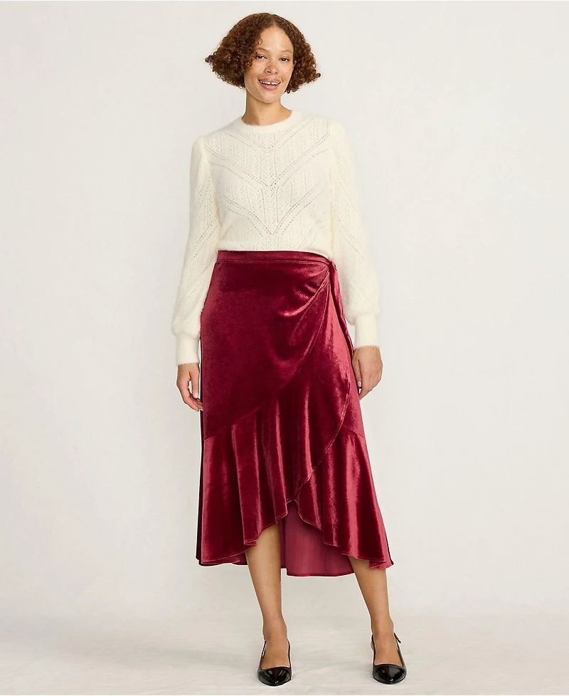 Lands' End Women's Petite Velvet Wrap Midi Skirt