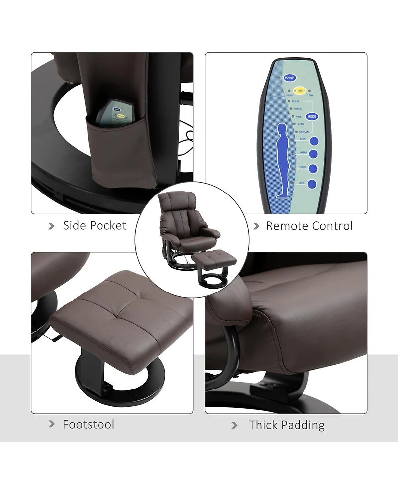 Homcom Massage Recliner Chair with Cushioned Ottoman and 10 Point Vibration