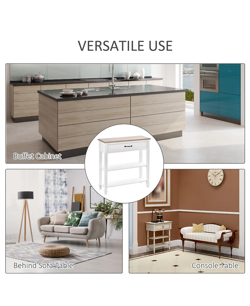 Homcom Modern Style Sofa Console Entry Hallway Table with Drawer and Shelves, Sturdy Build, and Large Storage, White