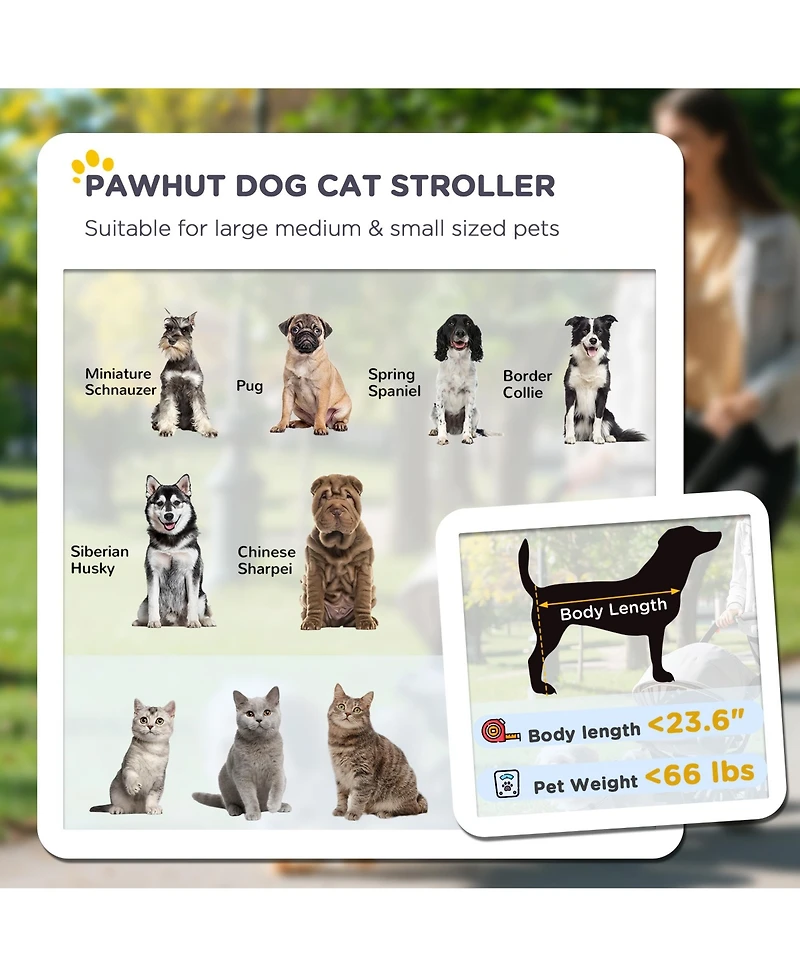 PawHut One-Click Foldable Dog Stroller for M L Dogs, Pet Stroller,