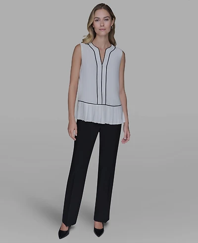 Karl Lagerfeld Paris Women's Pleated Detail Sleeveless Top
