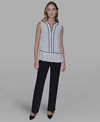 Karl Lagerfeld Paris Women's Pleated Detail Sleeveless Top