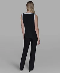 Karl Lagerfeld Paris Women's Contrast Sleeveless V-Neck Top
