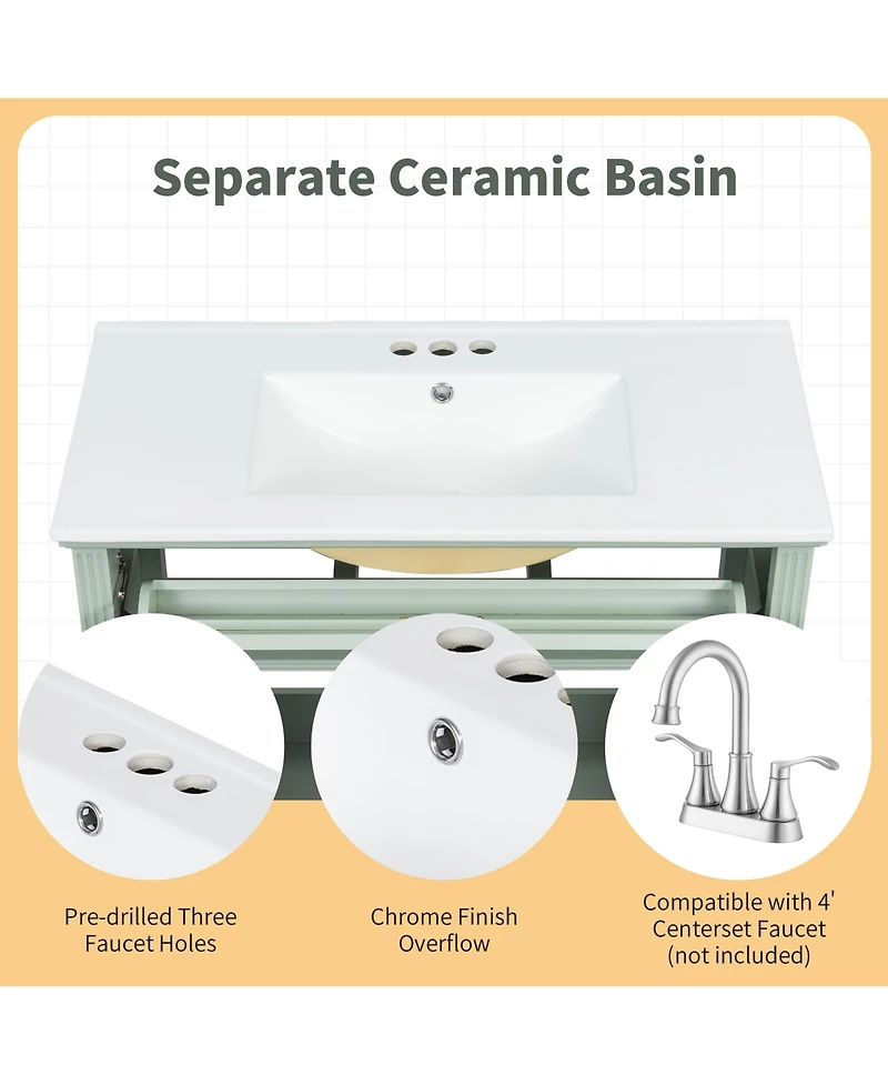 Casainc Freestanding Bathroom Vanity with Sink 2 Drawers and Soft Close Doors