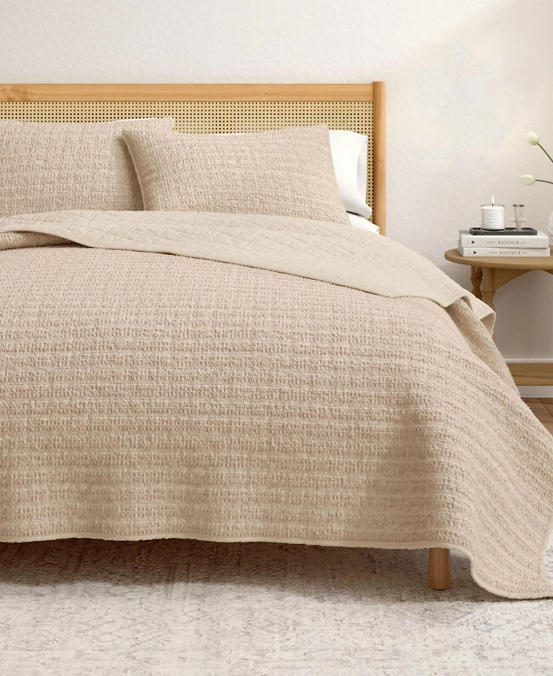 Linery & Co. 3-Pc. 100% Cotton Honeycomb Waffle Garment Washed Quilt Set