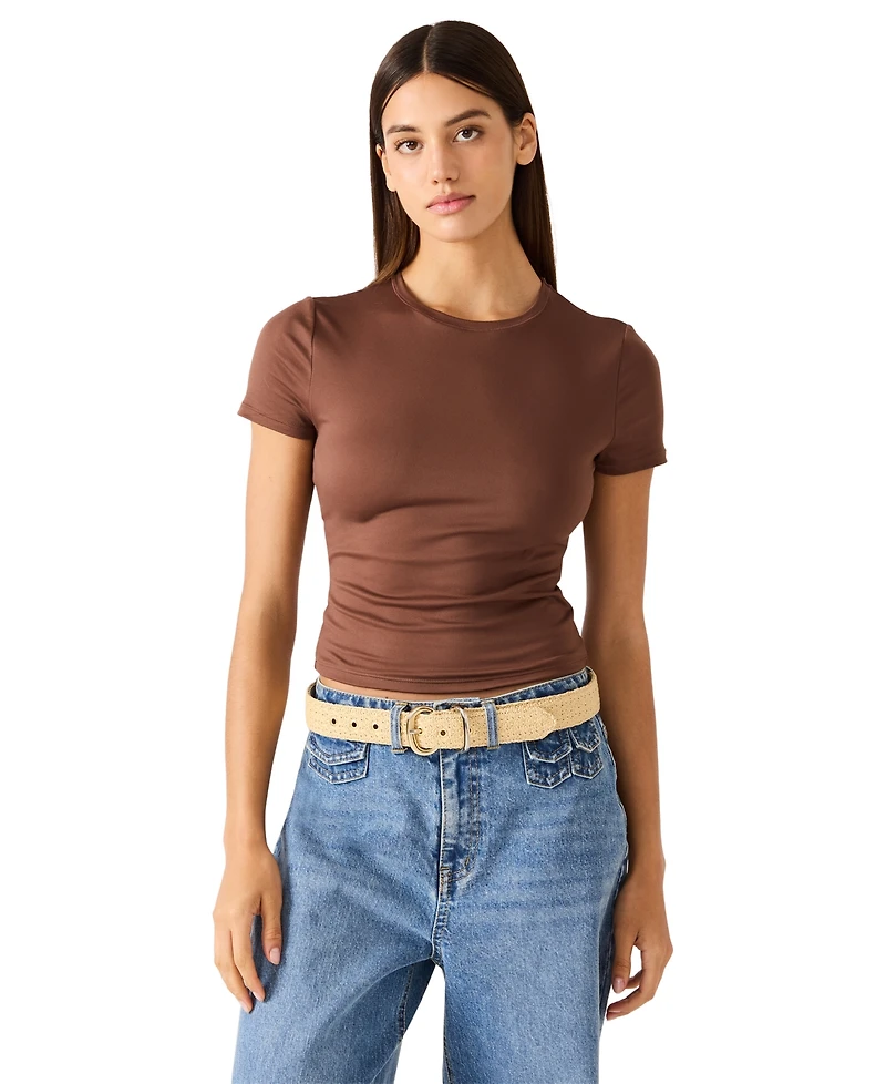 Steve Madden Women's Seasonal Straw Double Buckle Two-Tone Belt