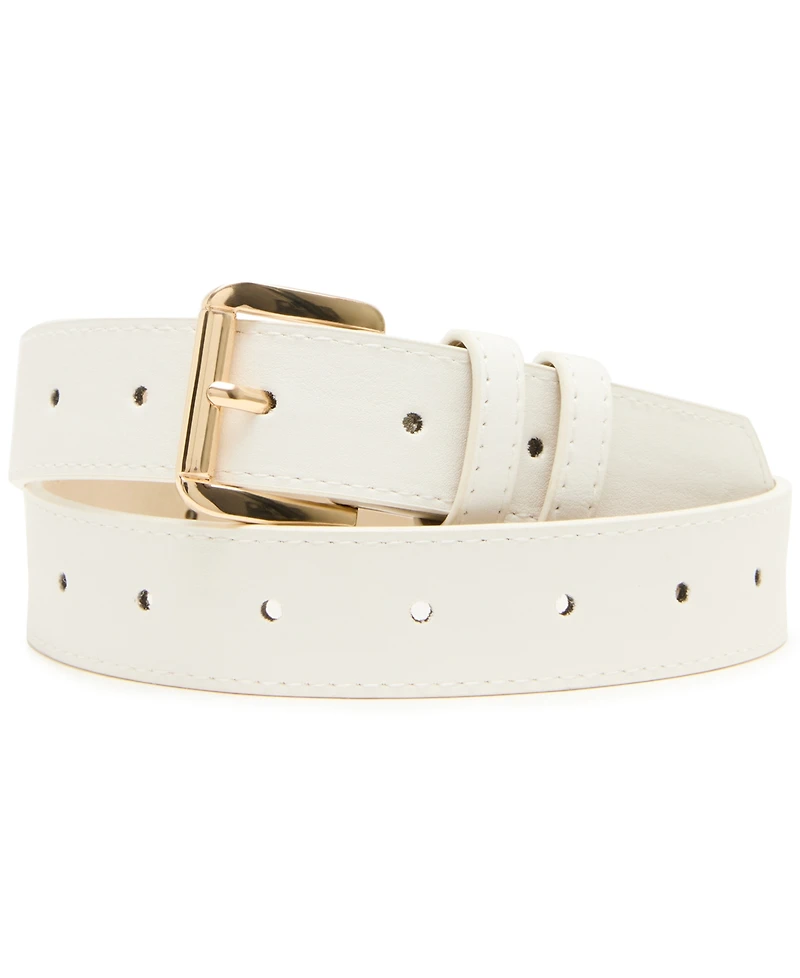 Steve Madden Women's Grain and Double Keeper Buckle 2-Pc Wide Belt
