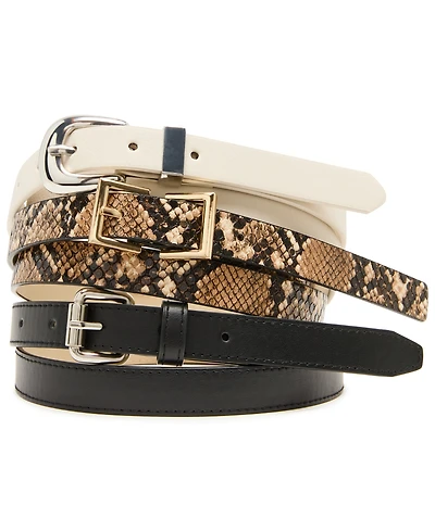 Steve Madden Women's Roller, Double Square Buckle Python 3-Pc Textured Belt