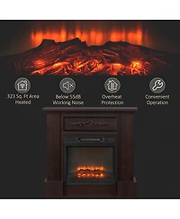 Homcom 32" 1400W Electric Fireplace Mantel with Realistic Led Log Heater, Brown