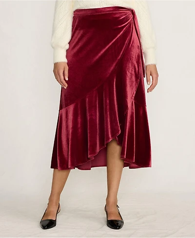 Lands' End Women's Velvet Wrap Midi Skirt