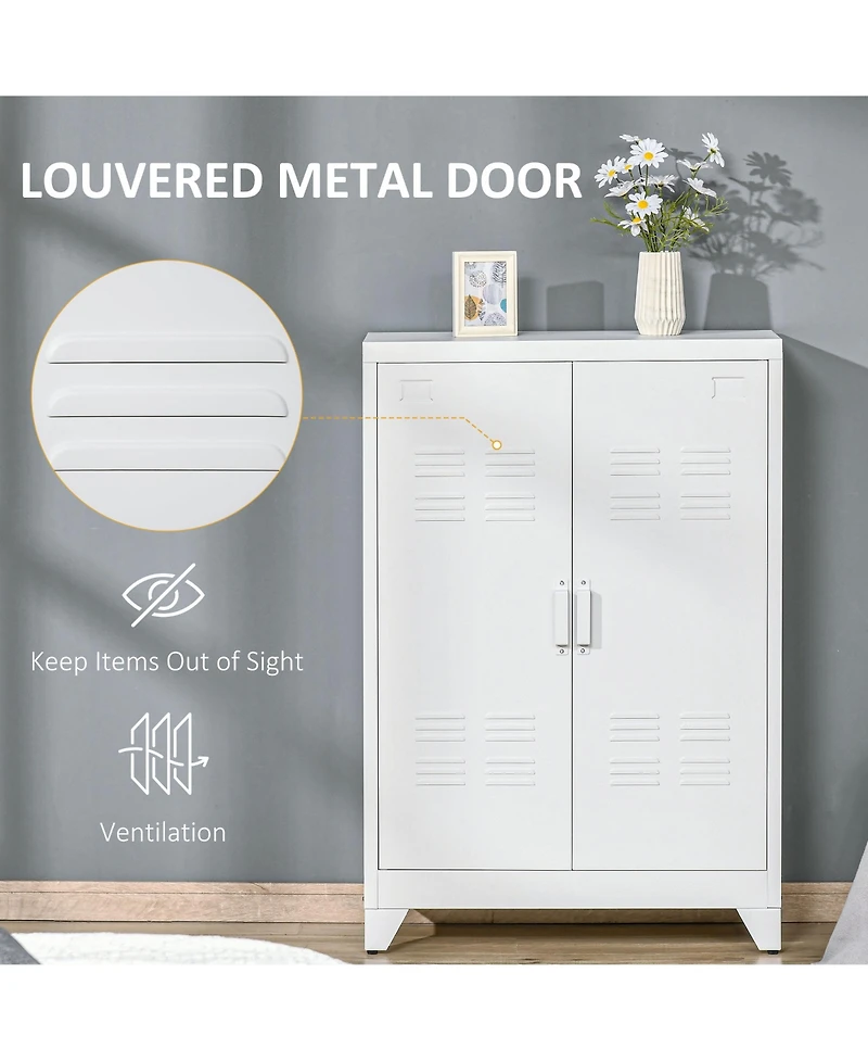 Homcom Metal Storage Cabinet Utility Organizer w/ Louvered Locker Doors, White