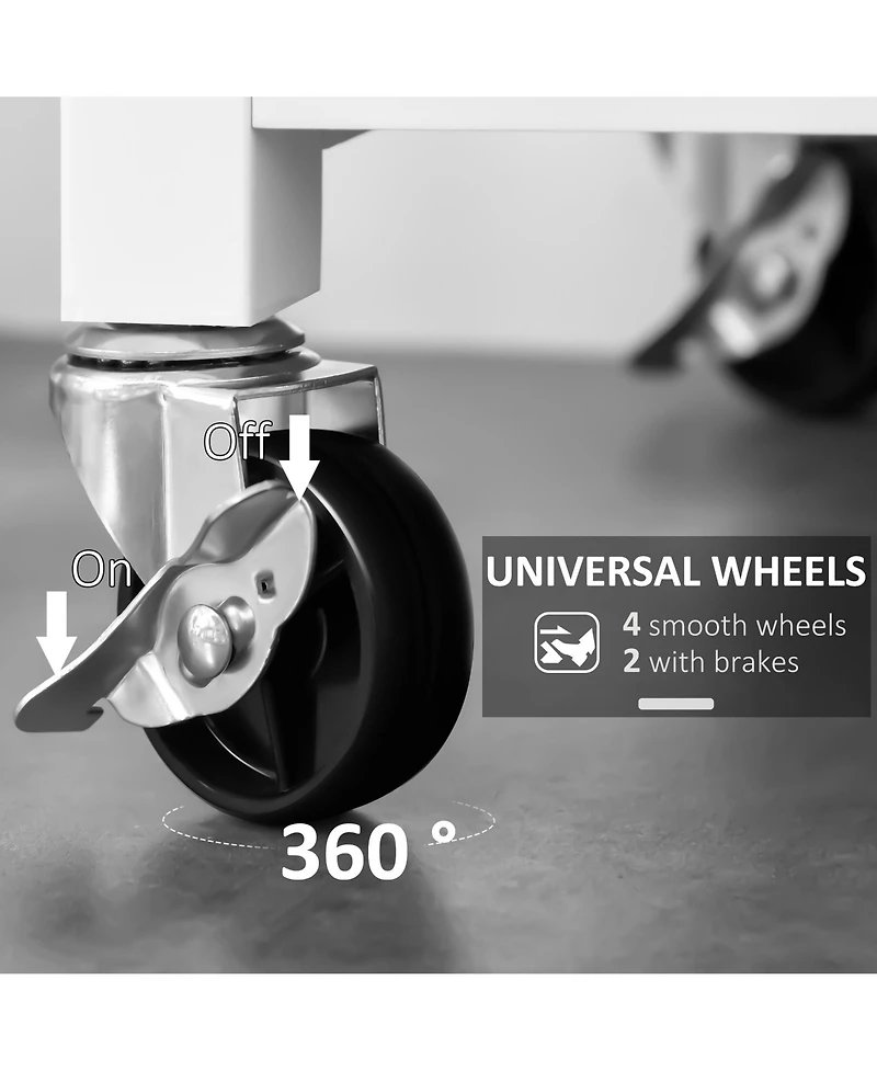 Homcom Stainless Steel Top Kitchen Island Utility Serving Storage Cart on Wheels White