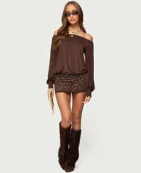 Edikted Women's Studded Off Shoulder Backless Romper