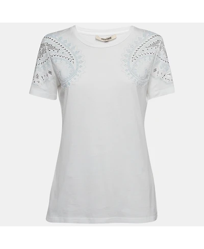 Pre-Owned Roberto Cavalli Women's White Crystal Embellished Jersey T-Shirt