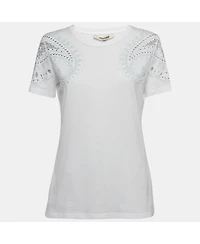 Pre-Owned Roberto Cavalli Women's White Crystal Embellished Jersey T-Shirt
