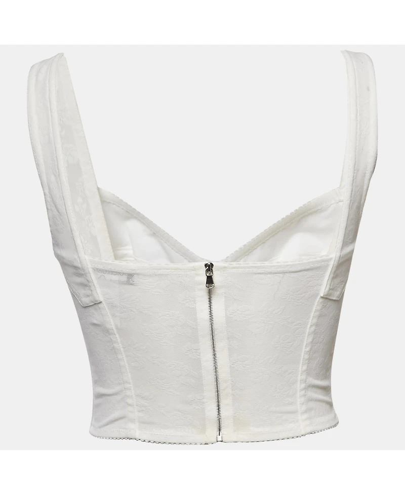 Pre-Owned Dolce & Gabbana Women's White Mesh And Satin Bustier Top
