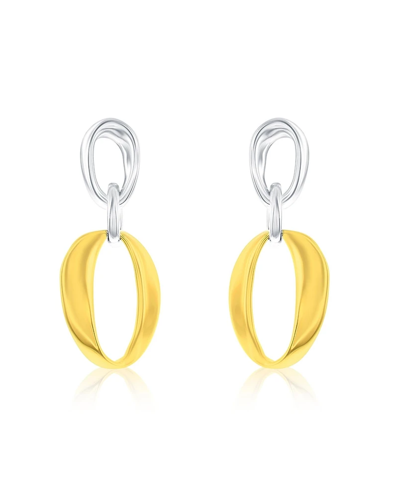 Simona Polished Oval Link Dangle Earrings - Two-Tone