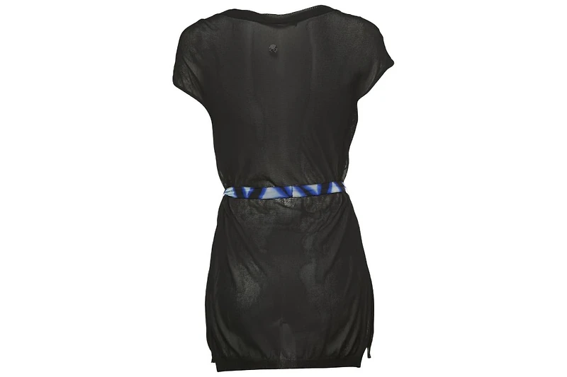 Pre-Owned Roberto Cavalli Women's Black/blue Print Silk & Knit Sleeveless Belted Top