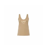 Pre-Owned Balmain Women's Beige Cotton Logo Printed Tank Top