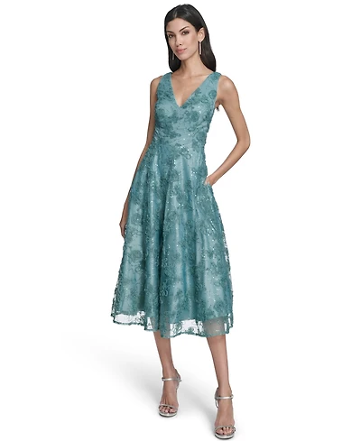 Eliza J Women's Sleeveless V-Neck Fit and Flare Midi Dress