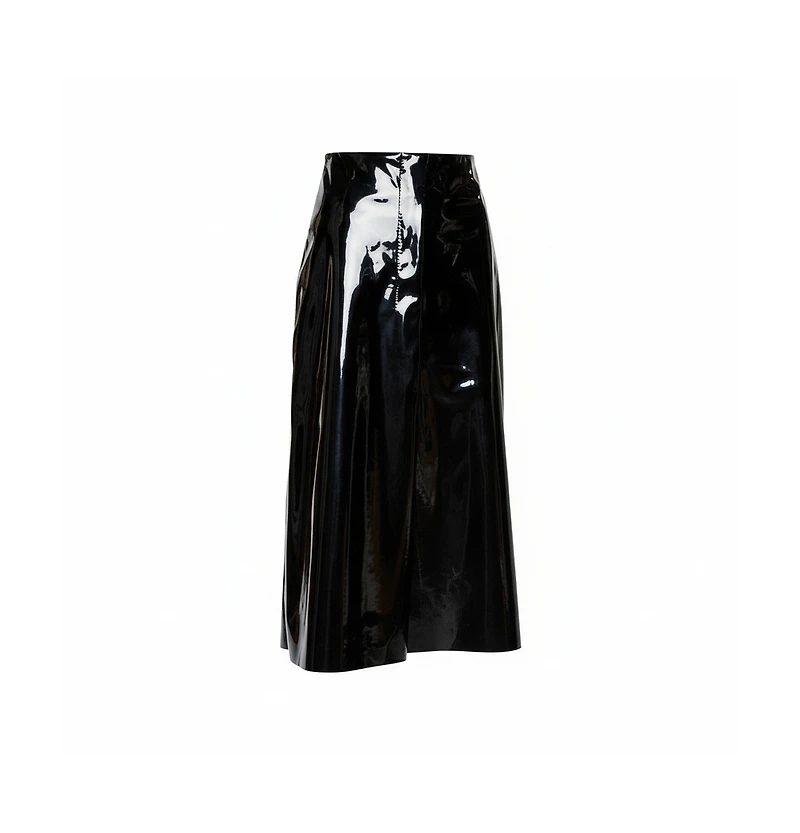 Pre-Owned Marni Women's Faux Patent Leather Hanging Thread Detail Midi Skirt