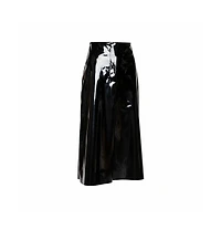 Pre-Owned Marni Women's Faux Patent Leather Hanging Thread Detail Midi Skirt