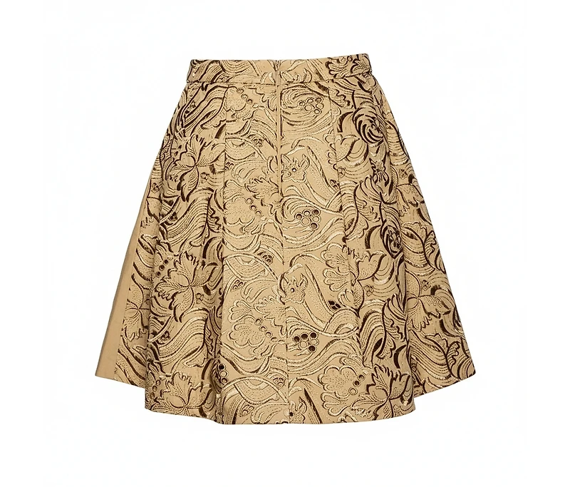 Pre-Owned Roberto Cavalli Women's Beige Embroidered Cotton Pleated Mini Skirt