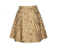 Pre-Owned Roberto Cavalli Women's Beige Embroidered Cotton Pleated Mini Skirt