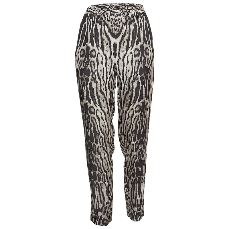 Pre-Owned Roberto Cavalli Women's Leopard Print Silk Drawstring Trousers