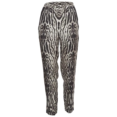 Pre-Owned Roberto Cavalli Women's Leopard Print Silk Drawstring Trousers