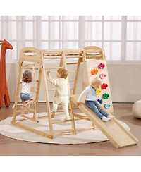 Hongge Indoor Jungle Gym 7-in-1 Wooden Toddler Climbing Playground