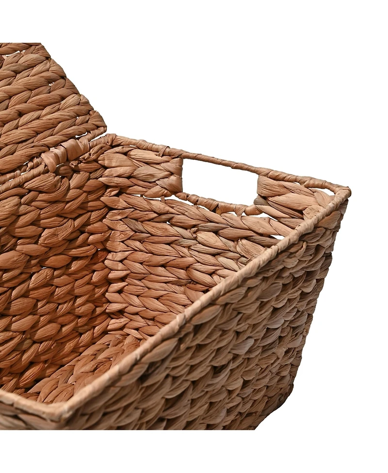Happimess Wilder Classic Farmhouse Woven Hyacinth Rectangular Storage Baskets with Lids and Handles (Set of 2