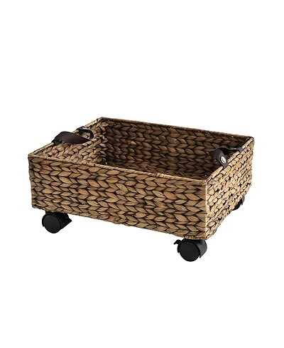 18.11" Hand-Woven Hyacinth Rectangular Underbed Storage Bin with Wheels and Handles