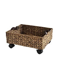 18.11" Hand-Woven Hyacinth Rectangular Underbed Storage Bin with Wheels and Handles