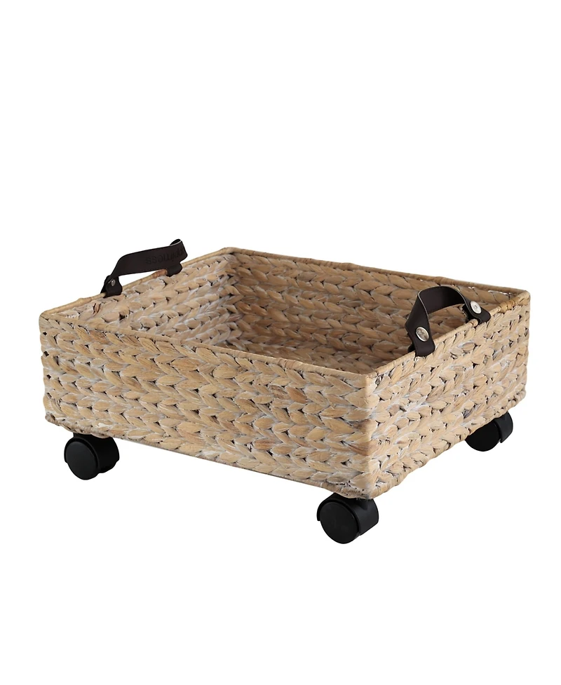 18.11" Hand-Woven Hyacinth Rectangular Underbed Storage Bin with Wheels and Handles