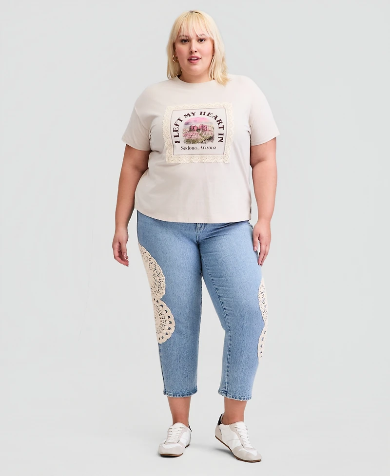 And Now This Trendy Plus Lace-Trim Graphic Print Cotton T-Shirt, Macy's Exclusive