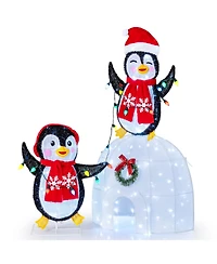 Costway Lighted Christmas Decoration Penguins Igloo 170 White Led Lights for Home